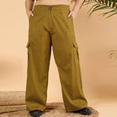 nxt wide leg high rise stretchable camel 6 pocket cargo cotton pant for women